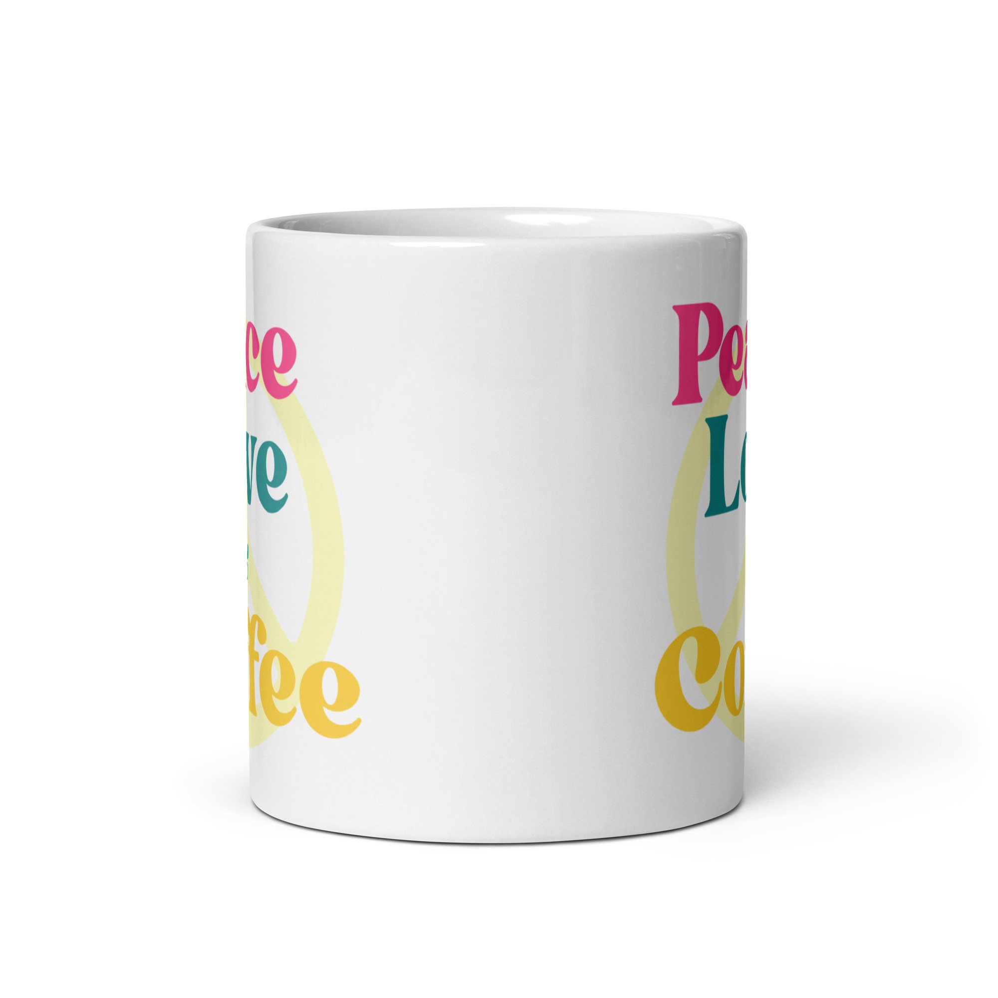 Peace Love And Coffee White Glossy Mug - Image 3