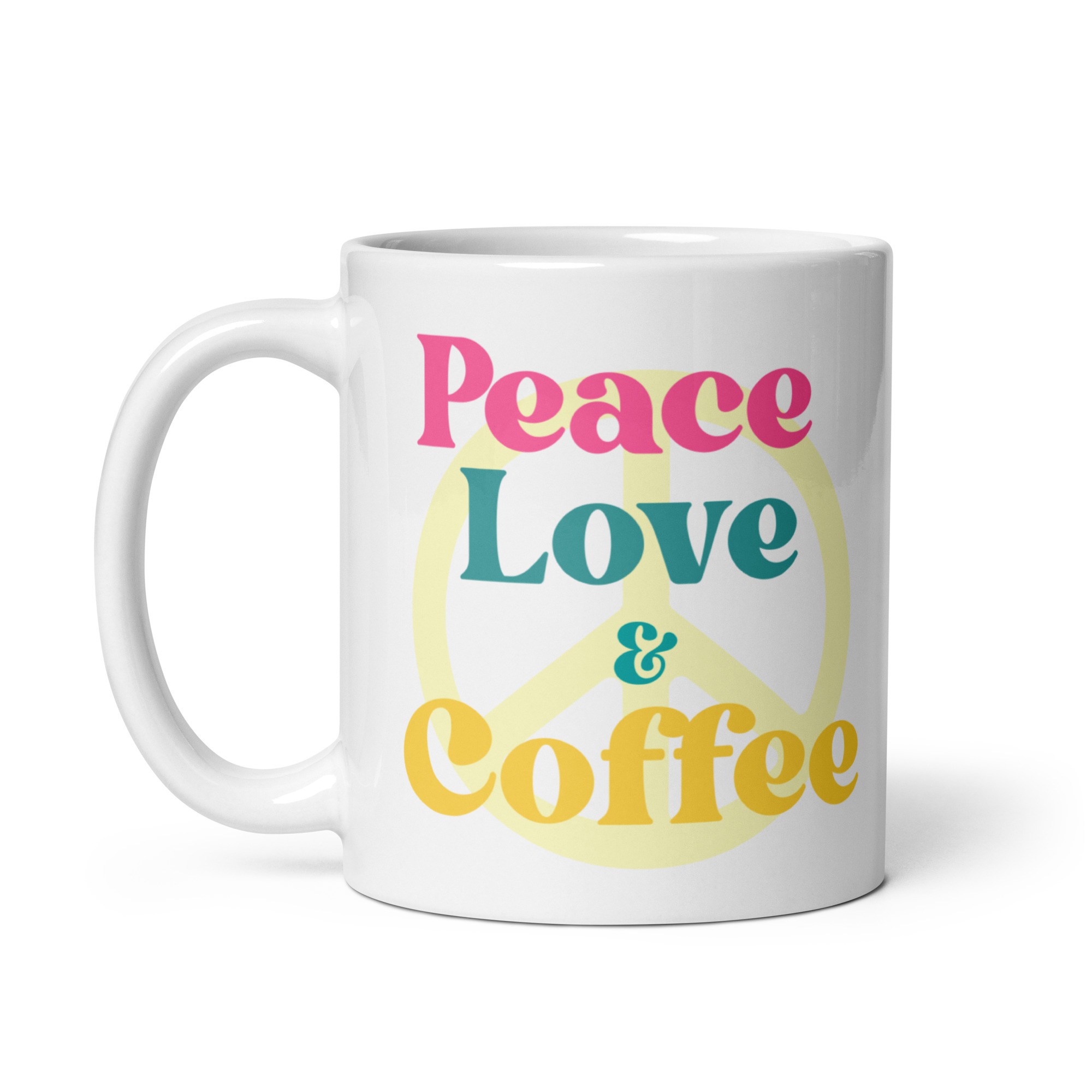 Peace Love And Coffee White Glossy Mug - Image 2