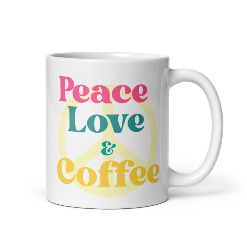 Peace Love And Coffee White Glossy Mug