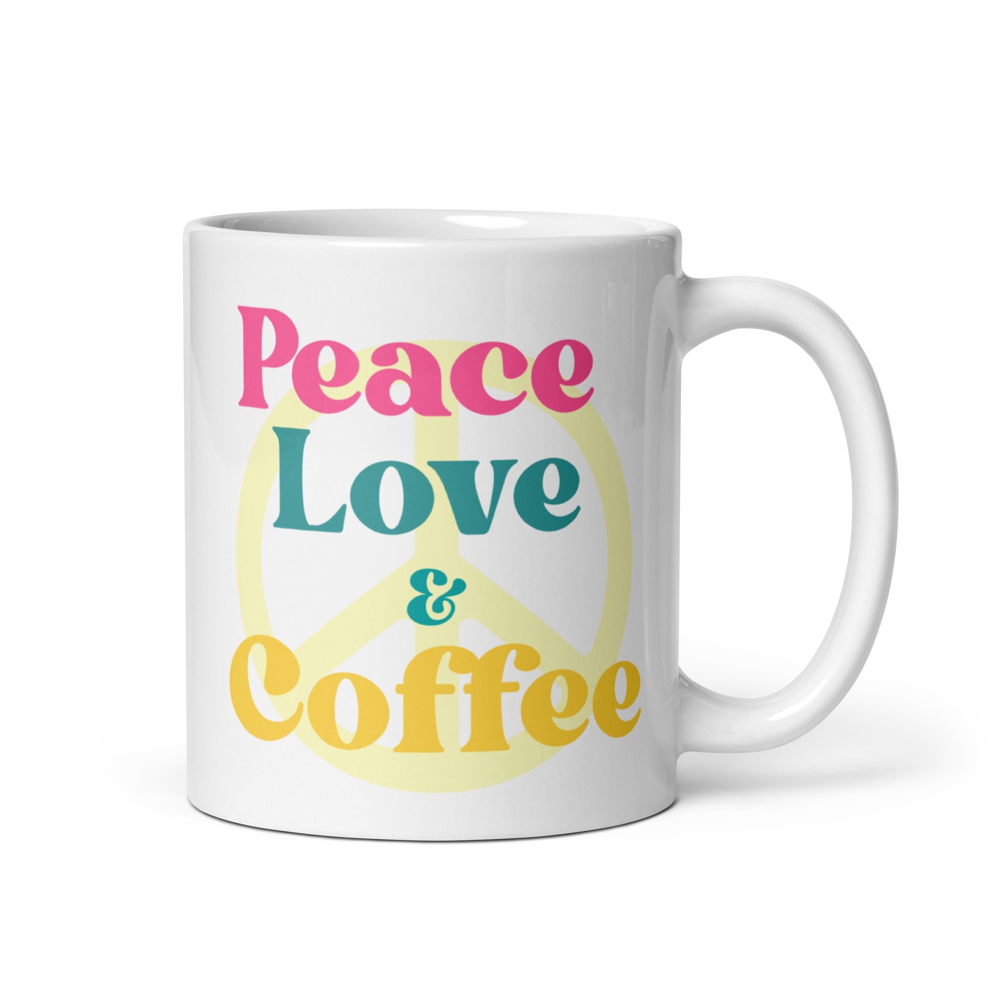 Peace Love And Coffee White Glossy Mug