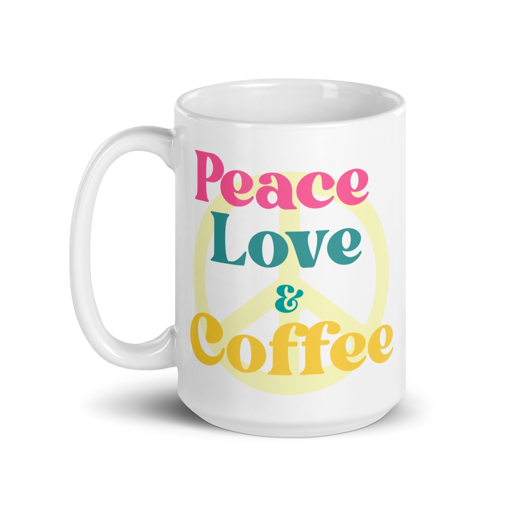 Peace Love And Coffee White Glossy Mug - Image 5