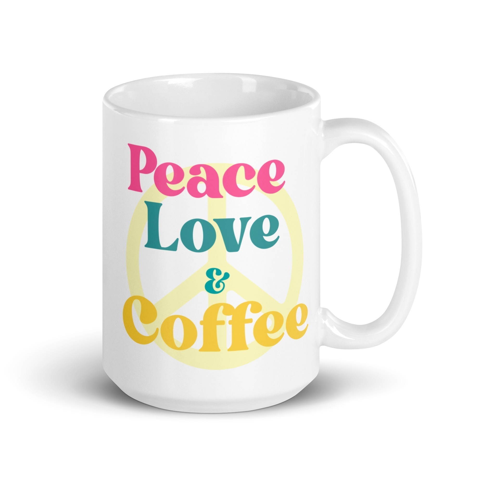 Peace Love And Coffee White Glossy Mug - Image 4